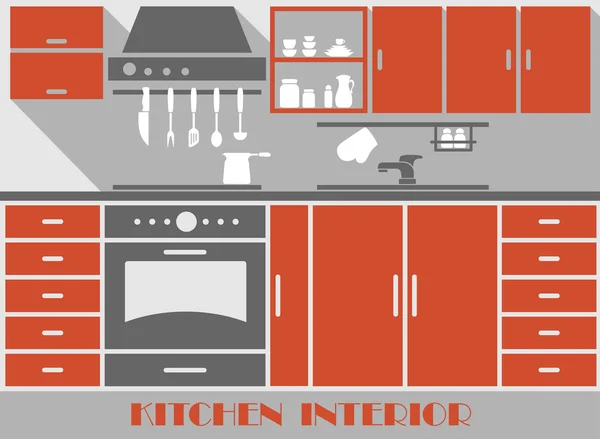 Interior de cocina moderna en estilo plano — Archivo Imágenes Vectoriales