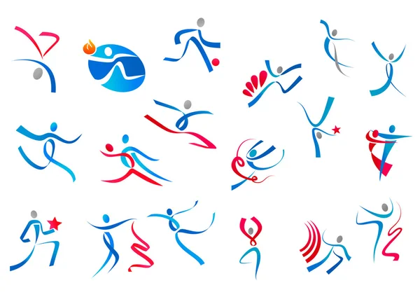 Sportieve en dansende mensen pictogrammen — Stockvector