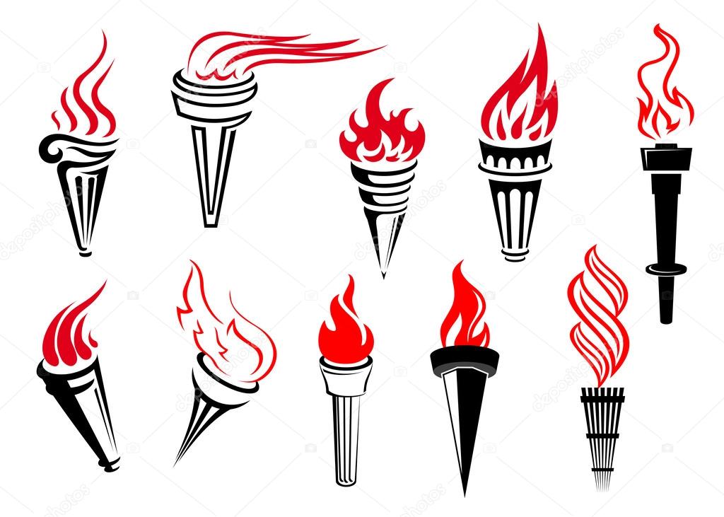 Vintage flaming torches set