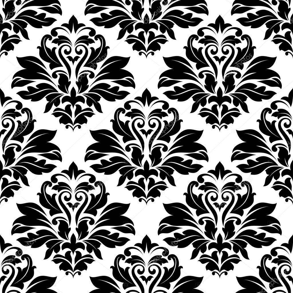 Seamless damask black floral background pattern