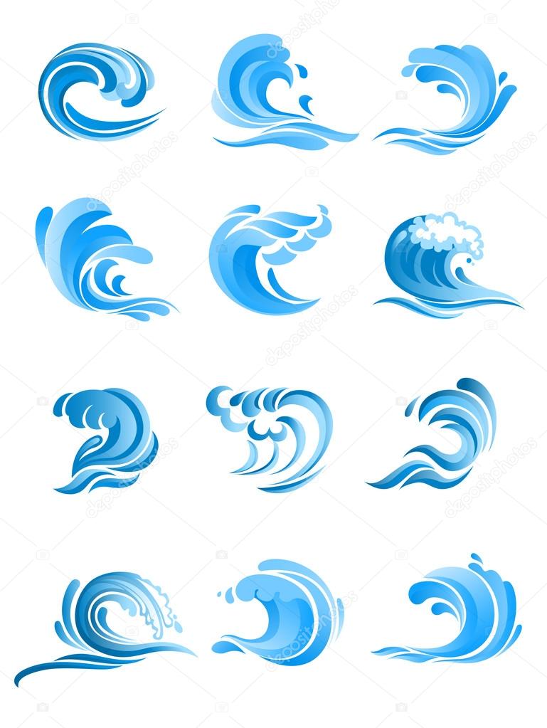 Blue sea and ocean waves set