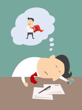 Tired businessman dreaming of being a super hero
