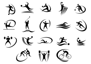 Stilize siyah siluet sporcular seti
