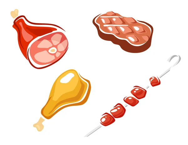 Cartoon meat icons and sketches — Stock Vector