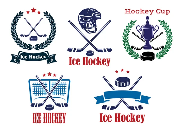 Hockey su ghiaccio sport emblemi araldici e simboli — Vettoriale Stock