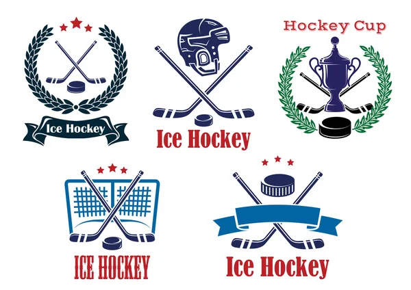 Hockey sobre hielo con emblemas y símbolos heráldicos — Vector de stock