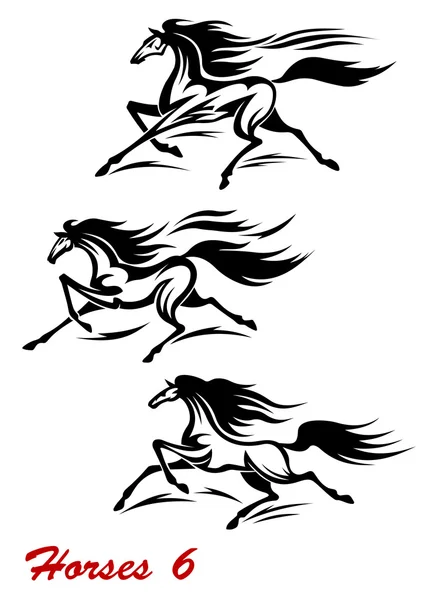 Chevaux à galop rapide et mustangs — Image vectorielle