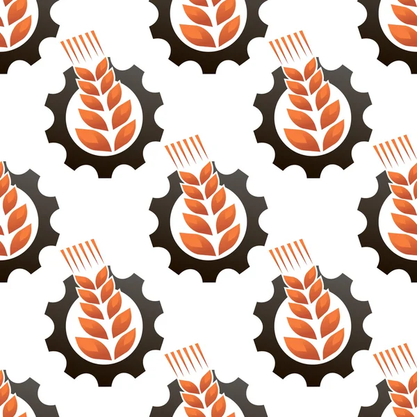 Wheat or barley inside a gear seamless pattern — Stock Vector