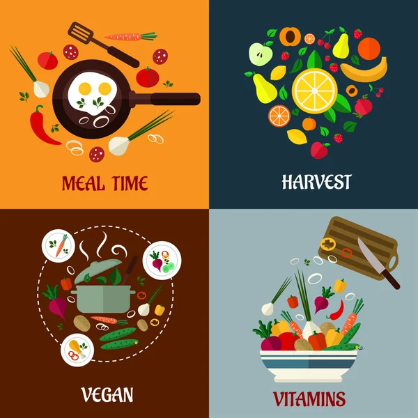 Coloridos diseños de póster de alimentos planos — Vector de stock