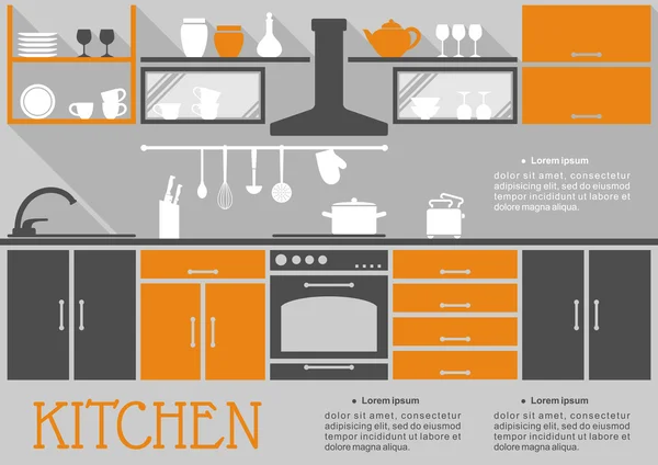 Platte keuken interieur design — Stockvector