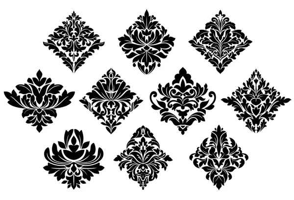 Black and white damask arabesque elements — Stock Vector