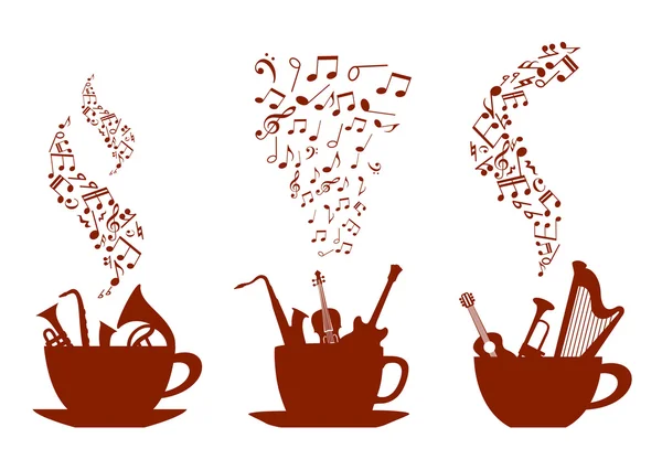 Tazas musicales de café — Vector de stock