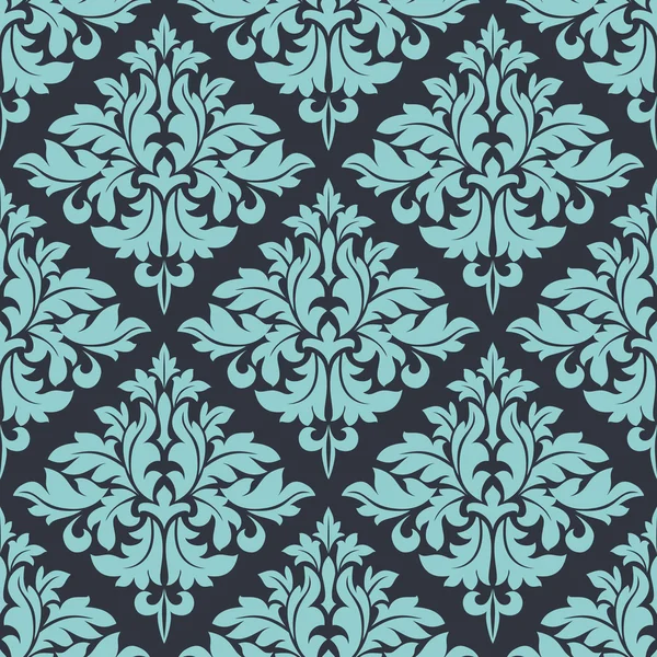 Bleu sur damas gris motif sans couture — Image vectorielle