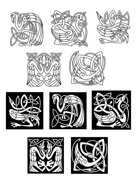 Stork och heron fåglar i keltiska mönster — Stock vektor