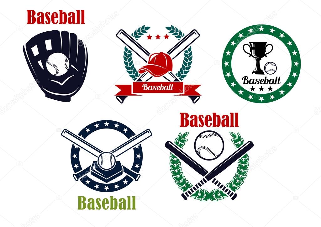 Baseball heraldic emblems set