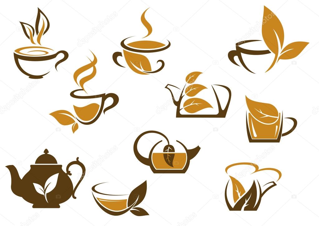 Set of organic and herbal tea icons
