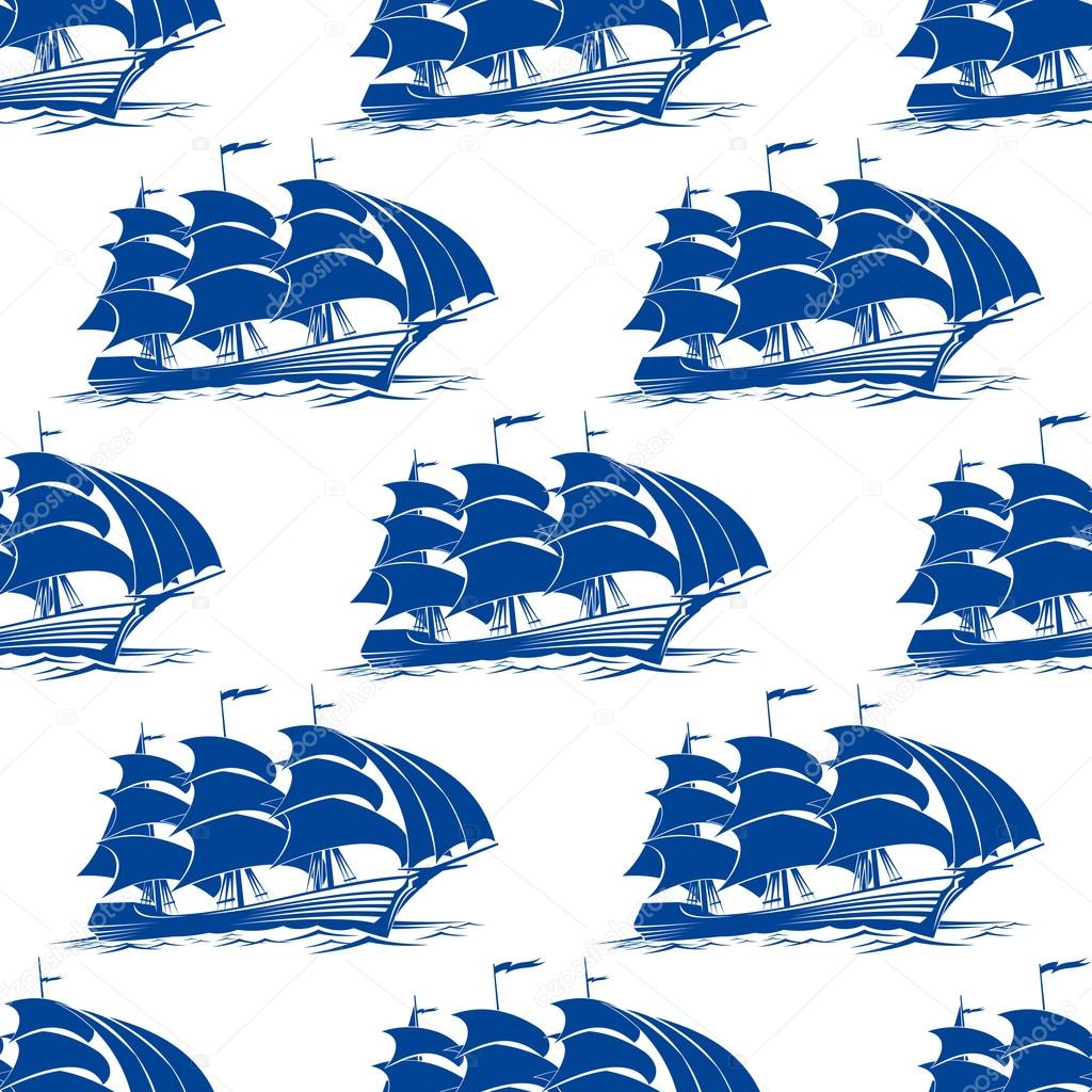 Seamless pattern of a fully rigged sailing ship