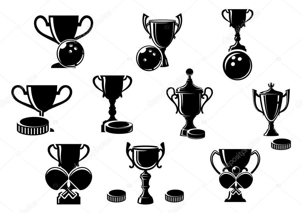 Black and white sports trophies