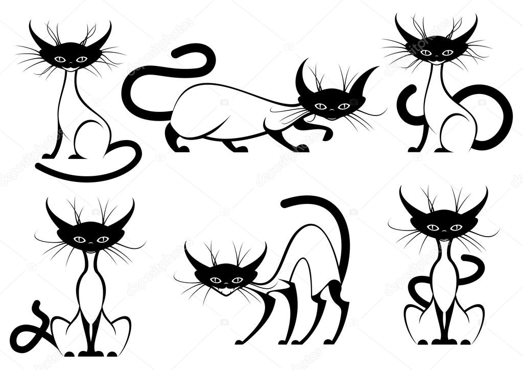 Set of elegant cartoon cats