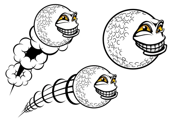 Balles de golf avec visage souriant et piste de mouvement — Image vectorielle