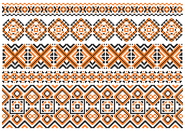 Close up cross stitch ethnic borders and patterns