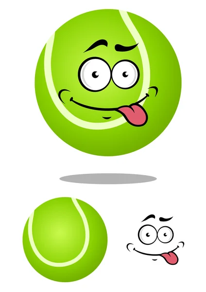 Pallone da tennis fumetto verde con faccia sorridente — Vettoriale Stock