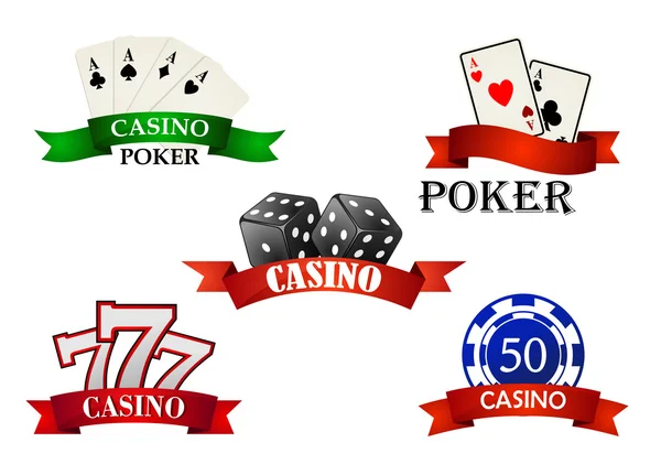 Casino y símbolos o emblemas de juego — Vector de stock