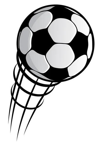 Bola de fútbol voladora de dibujos animados con rastros de movimiento — Vector de stock