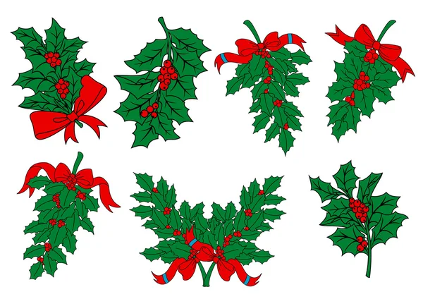 Різдвяна зелень та гілки ягід Холлі — стоковий вектор
