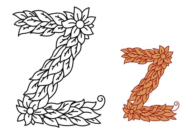 Uppercase letter Z in a foliate font with leaves — Stock Vector