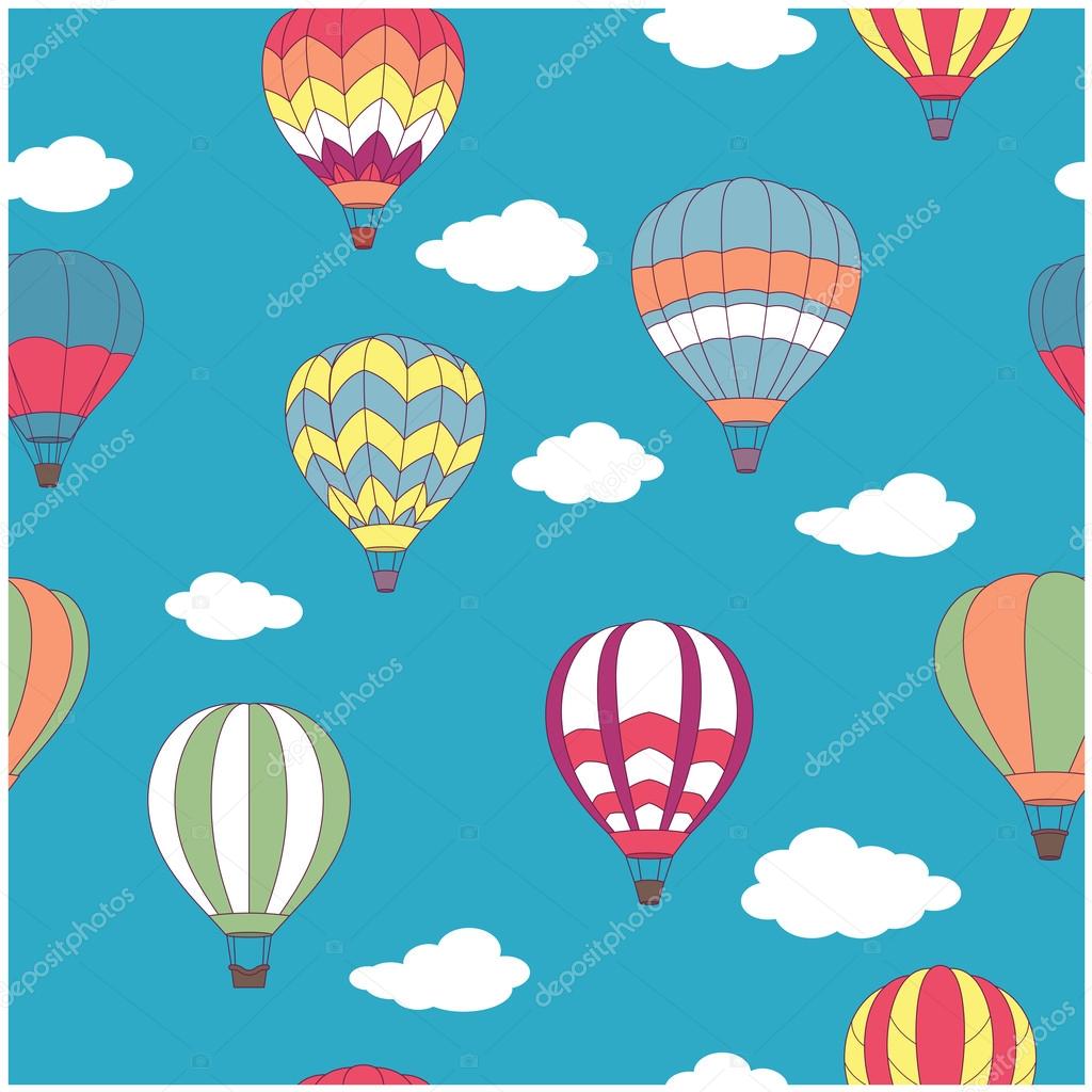 Colored hot air balloons seamless pattern