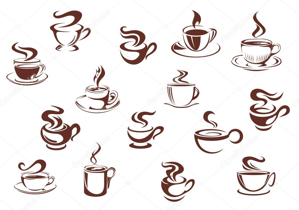 Assorted brown cups of hot coffee