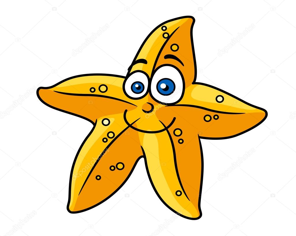 Cartooned yellow star fish with smiling face
