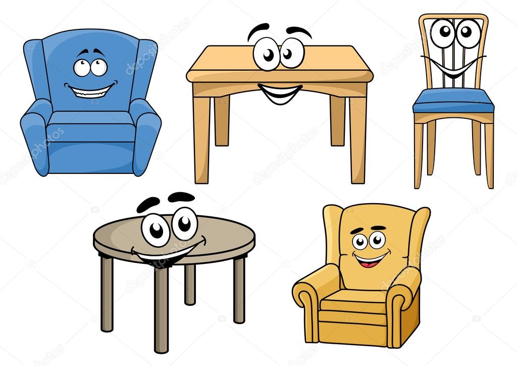 Cartooned furniture set with smiles