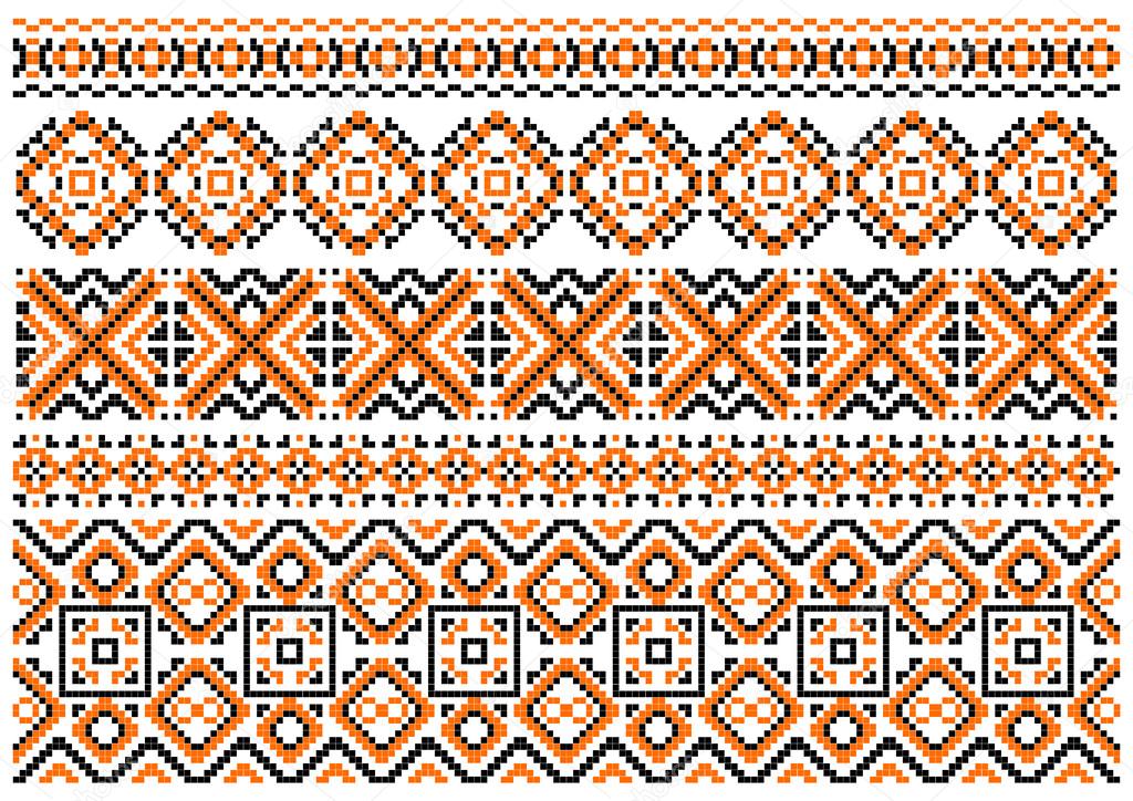 Close up cross stitch ethnic borders and patterns