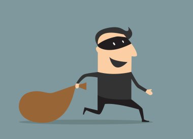 Cartoon thief in mask with sack clipart