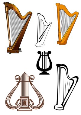 Harps ans lyres stringed musical instruments clipart