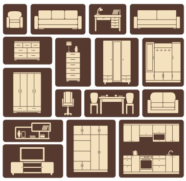 Tasarım düz mobilya Icons set