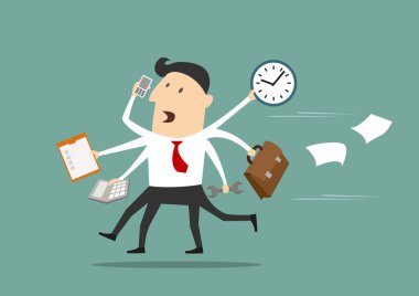Busy businessman running to office, flat concept