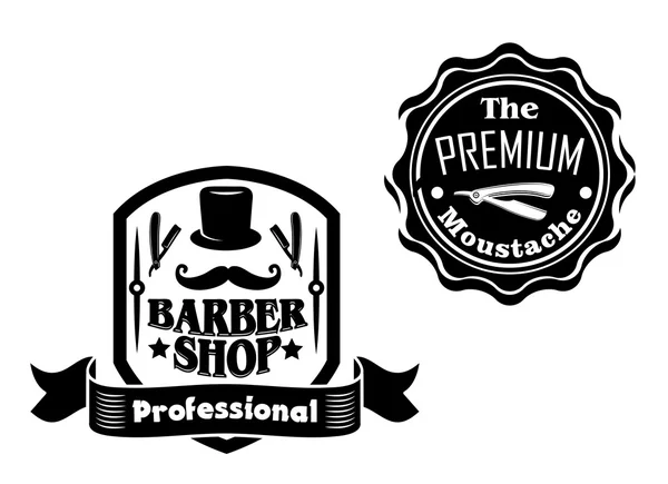 Vintage barbeiro loja banners ou rótulos desenhos conjunto — Vetor de Stock