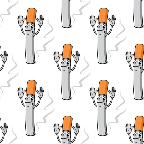Cigarro de desenho animado triste com mão levantada sem costura fundo —  Vetores de Stock