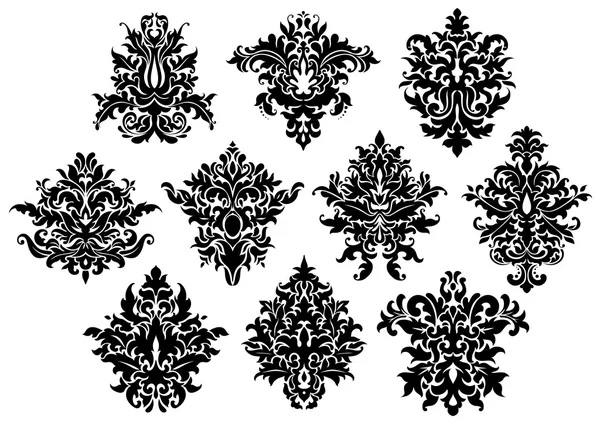 Conjunto de elementos de design floral preto abstrato — Vetor de Stock