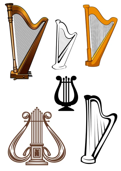 Harpes et lyres instruments de musique à cordes — Image vectorielle