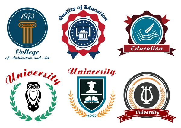Emblemi o distintivi universitari e universitari — Vettoriale Stock