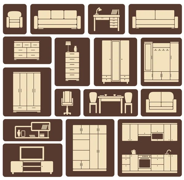 Conjunto de iconos de muebles planos diseño — Vector de stock