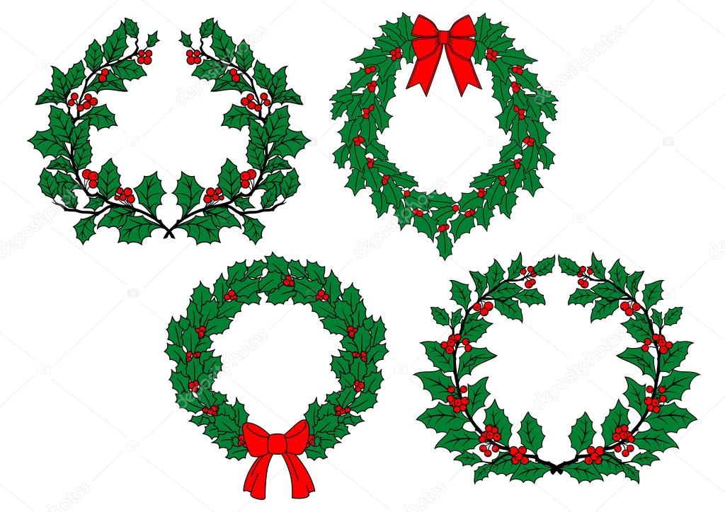 Christmas holly wreaths set 