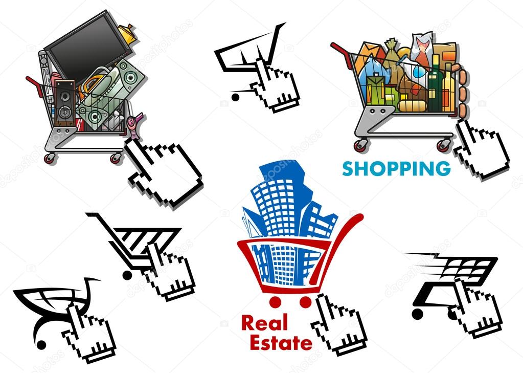 Internet market, store, shop design elements set