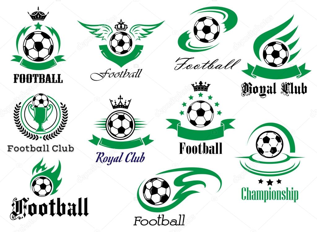 Football or soccer sports heraldic emblems and symbols