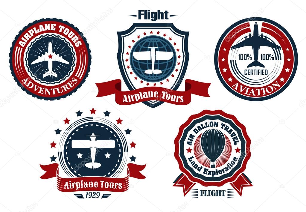 Retro aviation and flight emblems