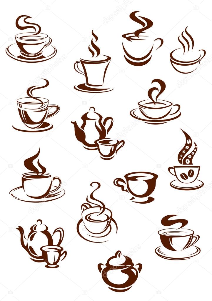 Fragrant coffee cups in sketch style